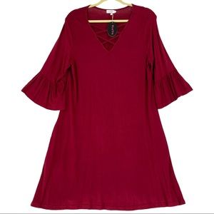Blue Time Wonen’s 3/4 Sleeve Strappy V-Neck Midi Dress w/Pockets Red Size L.